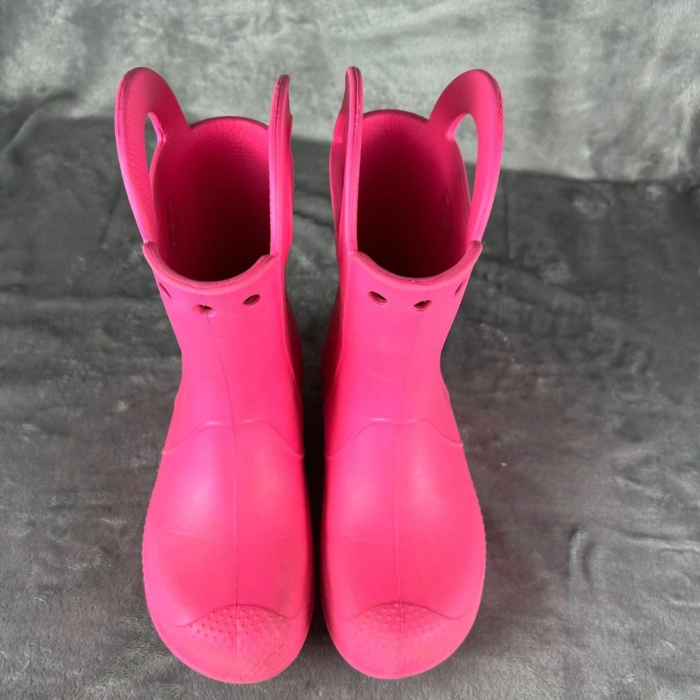 Crocs Handle It Rain Boots Kids Pink Waterproof Pull On Boots J2